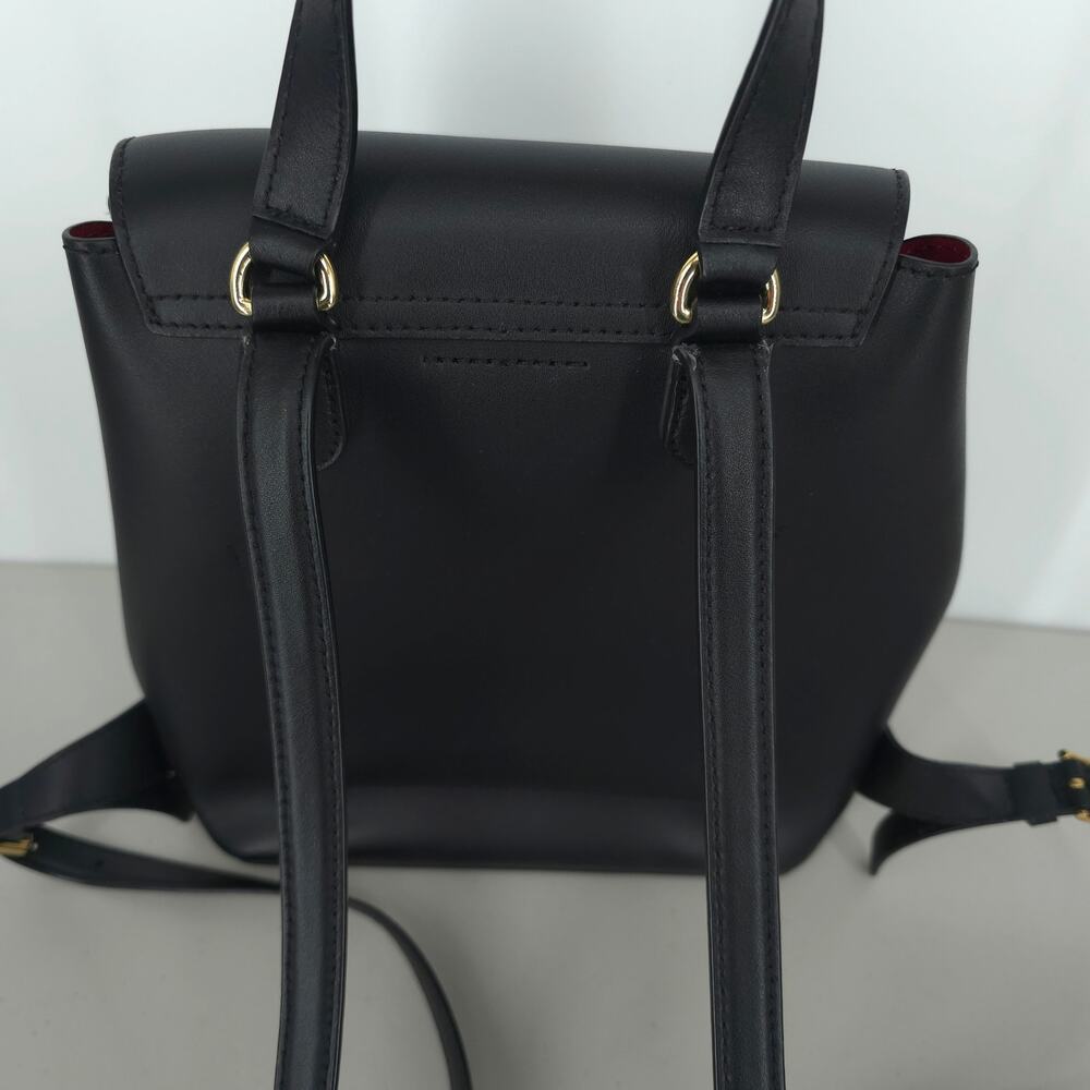 Lauren Ralph Lauren Dryden Flap Black Leather Backpack - Picture 7 of 16